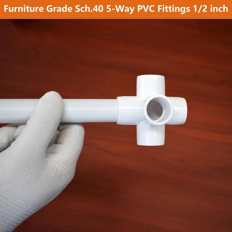 letsFix 1/2" PVC Fittings 5 Way (10-Pack) Furniture Grade, Elbow Connector, Heavy Duty for DIY Furniture, Frames, UV Resistant - Compatible with 1/2" Schedule 40 PVC Pipesâ€Œ - Image 2